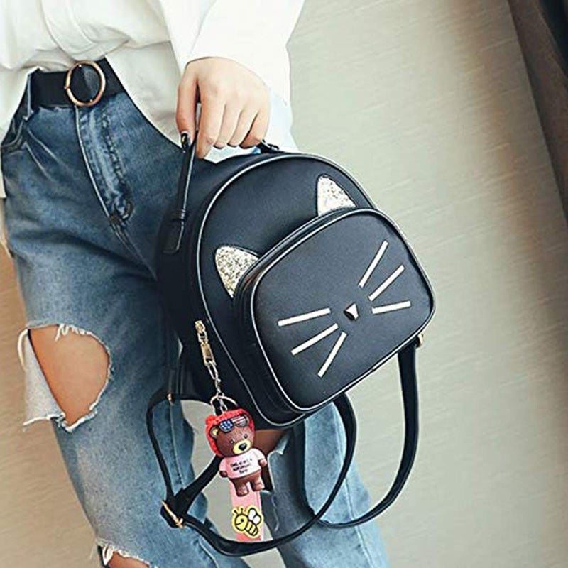 XMRSOY Teen Girls Cute Cat Mini Backpack Velvet Daypack Portable Shoulder Bag - Image 5